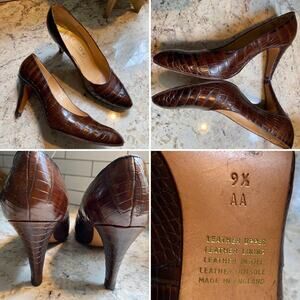 Rayne London $540 Vtg. EVITA Croc Leather Heels sz 9.5 NN (AA) EUC